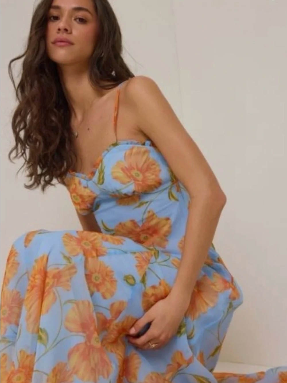Altar'd State Blue Maxi Slip Dress by ASTR the label with Orange Floral Print - Picture 2 of 7